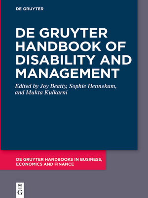cover image of De Gruyter Handbook of Disability and Management